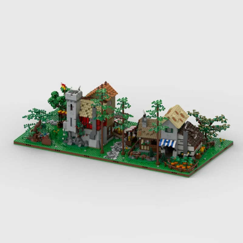Фото 2160 шт. MOC, средневековый город, диорама, набор дисплеев, созданная модель, строительные блоки, сделай сам, образование, Рождественский подарок, кирпичная игрушка, детский день рождения №5