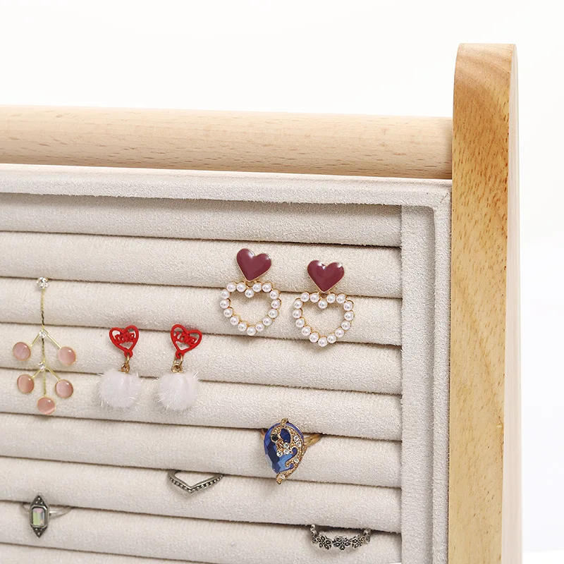 Wooden Rings Display Stand Tray 10 Slots Flannel Lining Vertical Storage Holder Rack for Studs Jewelry Organizer Rings Show