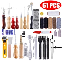 61 pcsset professional leather craft tools kit home hand sewing stitching punch carving work saddle leathercraft accessories