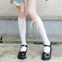 lace up hollow cute sexy calf socks female summer thin section japanese lolita college style black and white trend cute long