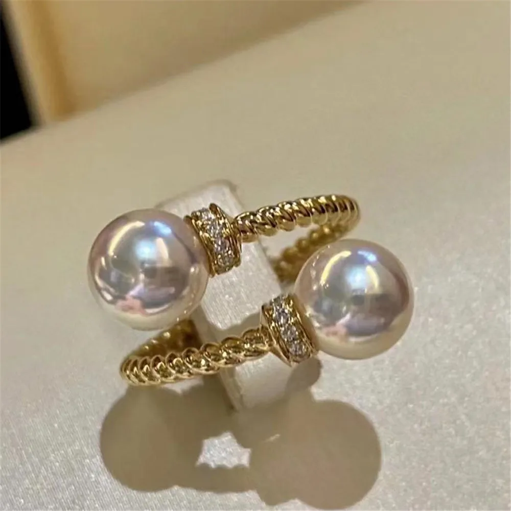 

DIY pearl accessories S925 sterling silver ring with empty double bead version ring and silver jewelry holder with 7-9mm beads
