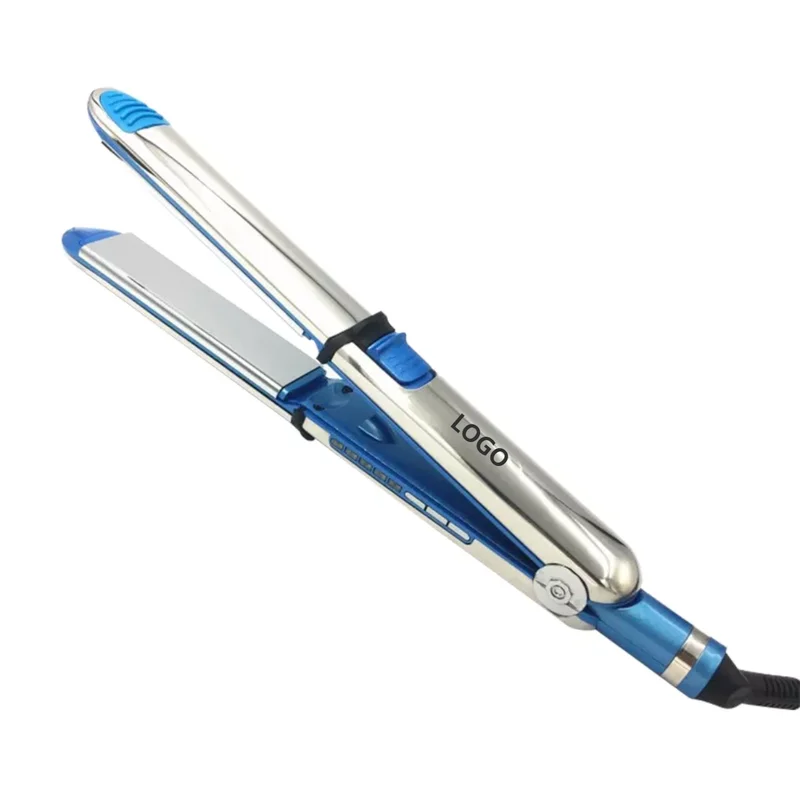 

Silver Stainless Steel Hair Straightener Machine Hair straightening with LED Display Titanium Plate Flat Iron