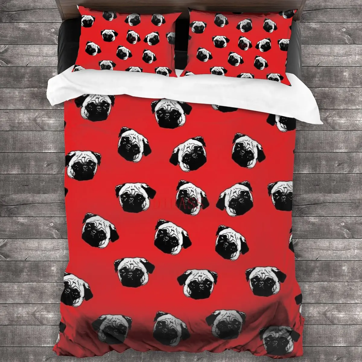 

Pug Dog Pattern Soft Microfiber Comforter Set with 2 Pillowcase, Quilt Cover With Zipper Closure King Size Comforter Cover