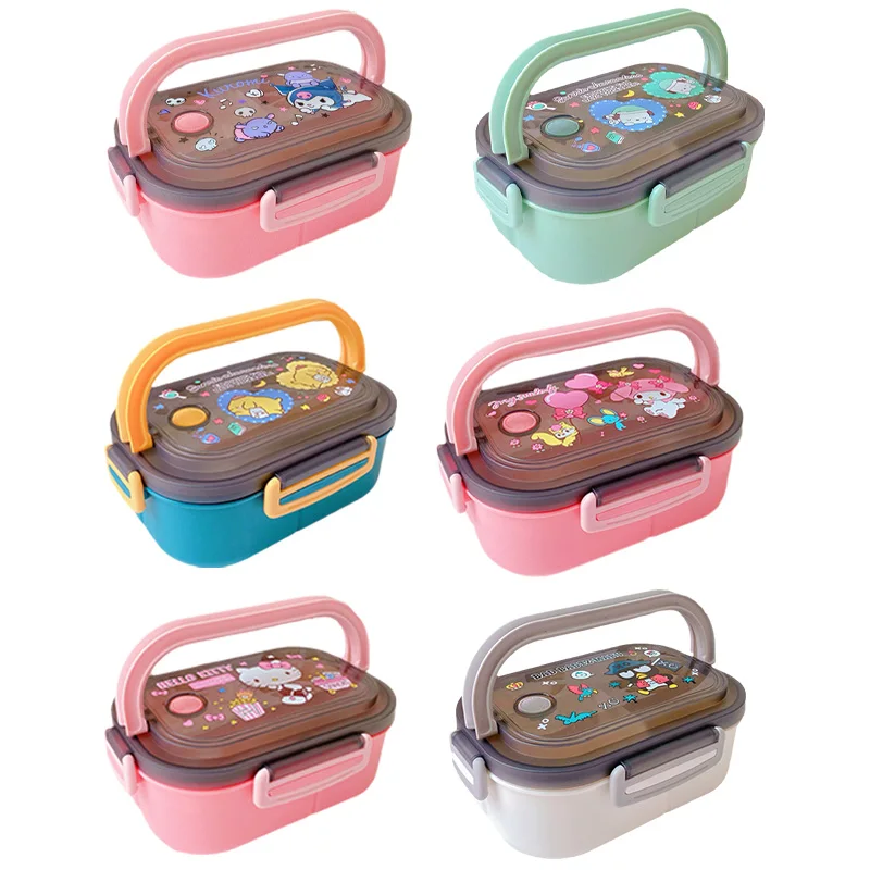 

Ланч-бокс Kawaii Sanrioed аниме Mymelody Cinnamoroll Kuromi, двухслойный Ланч-бокс, Портативный Ланч-бокс с отсеком, мультяшный большой емкости