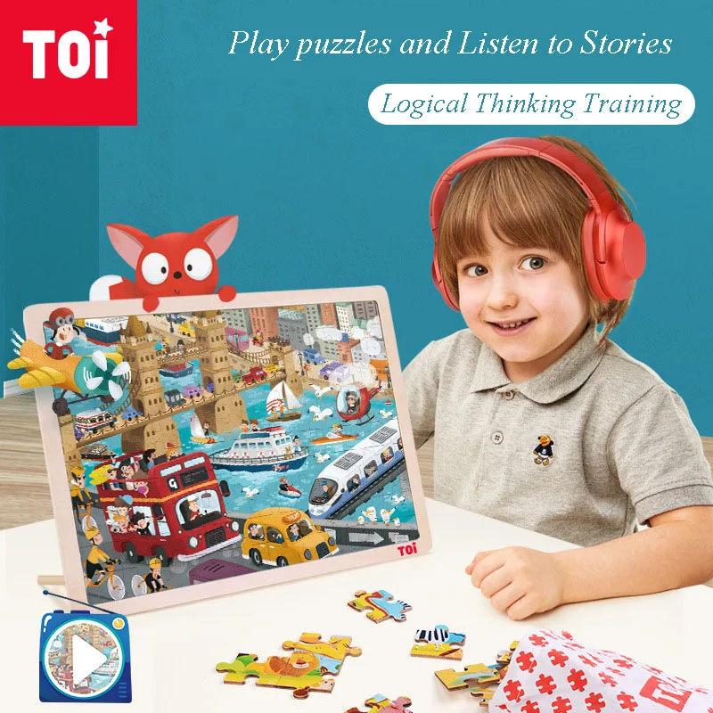 

TOI Puzzle 100 PCS Baby Puzzle Wooden Cartoon Children Jigsaw Storytelling 40*30cm Educational Toys Kids Birthday Gift Set 3Y