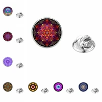 fashion bohemian mandala pattern 20mm glass cabochon kaleidoscope series spur brooch gift jewelry for men and women