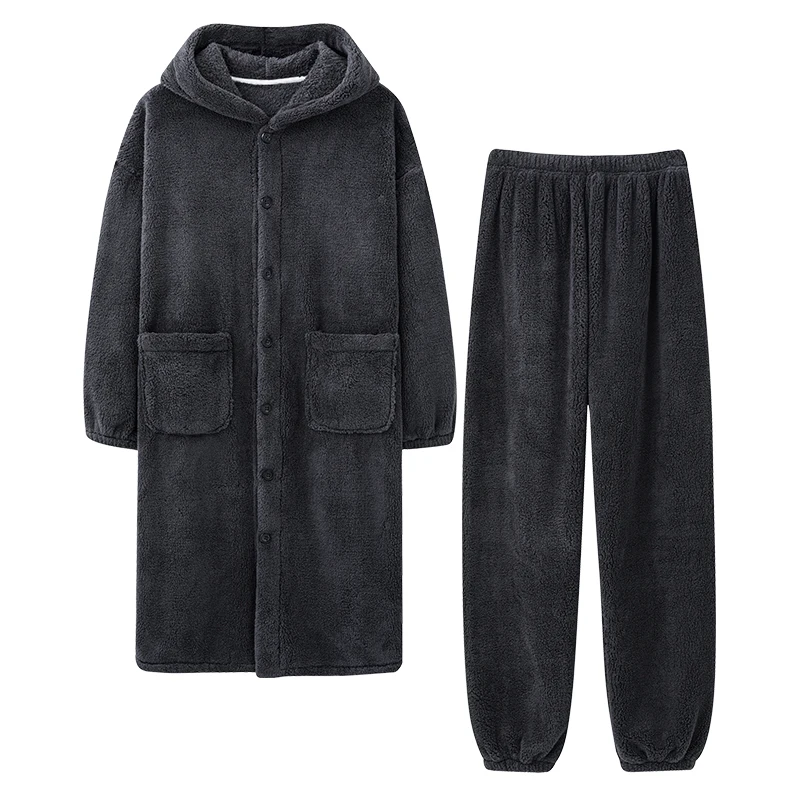 Ночная рубашка с капюшоном мужская зимняя утолщенная длинная пижама X