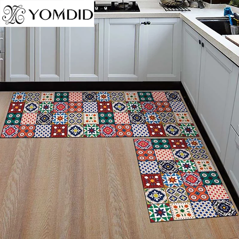 

Boho Print Kitchen Mandala Mats Anti-slip Washable Felt Carpet Rugs for Bedroom and Living Room Aesthetic Kitchen and Home Decor
