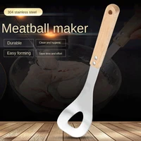 304stainless steel meatball maker meatball holder with wooden handle thickened meatball squeezer kitchen supplies meatball spoon