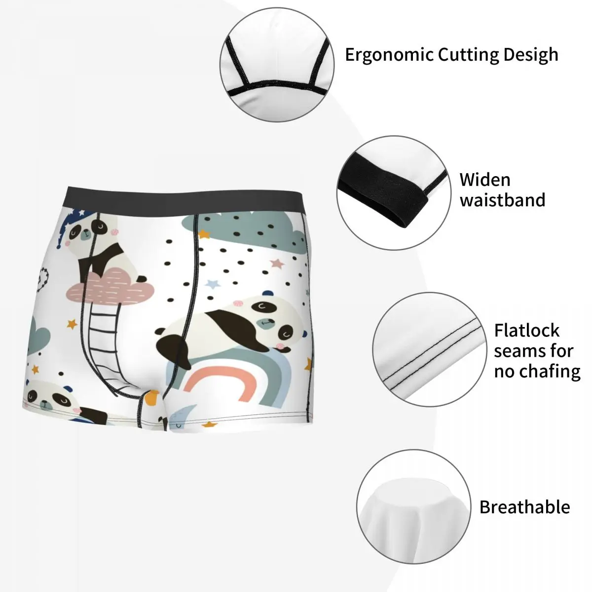 Мужское нижнее белье трусы Симпатичные спальные панды Луна радуга облака