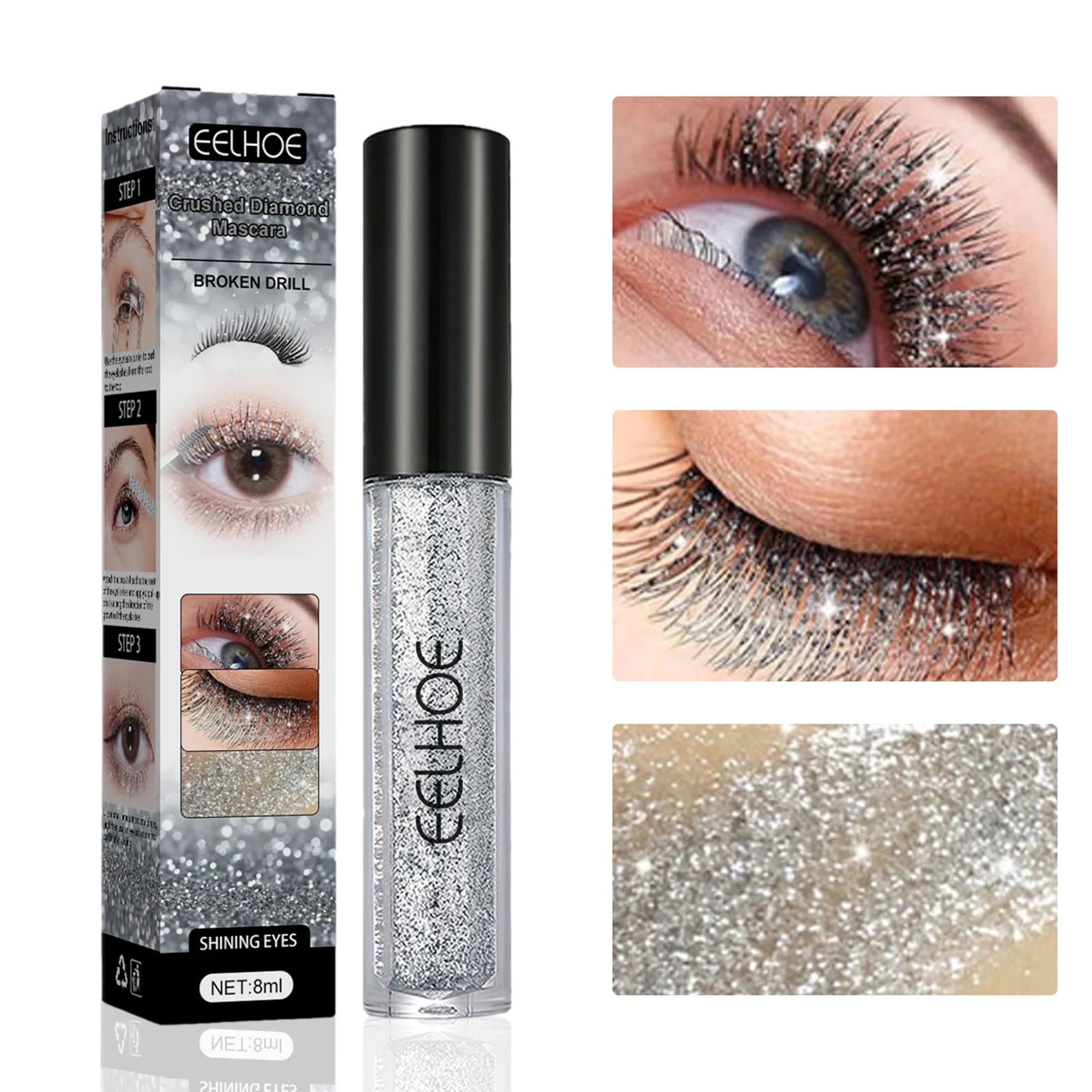 Glitter Diamond Mascara Fast Dry Eyelashes Curls Extension Lash Lengthening Waterproof Long Lasting Eyes Beauty Makeup Products