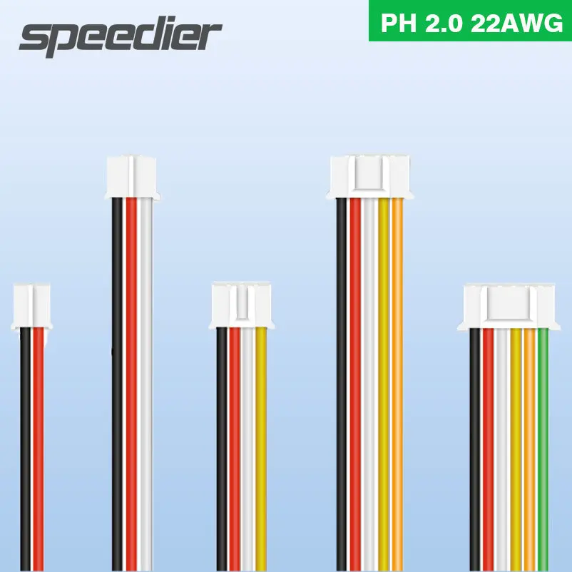 22AWG PH2.0 Soft Silicone Wire Cable Single/Double Head Connector JST 20cm Terminal Electrical Wire 2/3/4/5/6/7/8/9/10Pin PC DIY