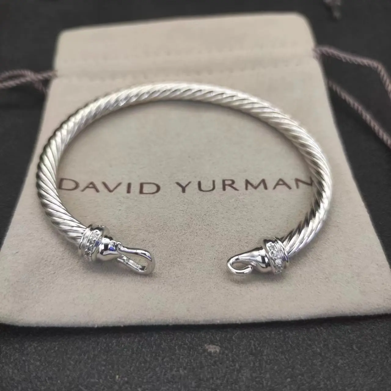DY David Yurman 5MM Hook Twisted Wire Buckle Bracelet in Sterling Silver with 14K Yellow Plated