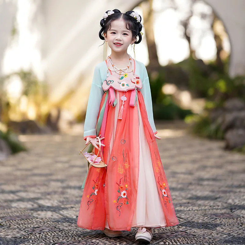 Весенне-осенний Улучшенный костюм для девочки Hanbok Тан летний в старинном стиле