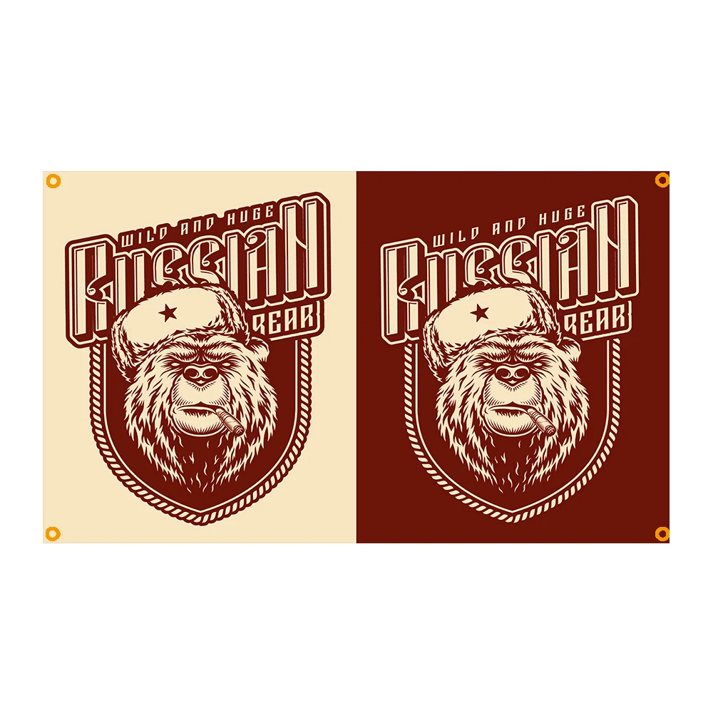 

3X5FT 90*150CM Vintage Monochrome Serious Russian Bear In Traditional Earmuffs Hat Flag Banner Decoration