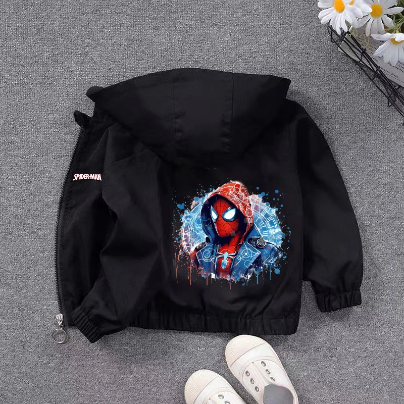 Spidermans Marvels Jacket for Children Windbreaker Cool Anime Printed Long Sleeve Hooded Clothes Kids Autumn Spring Tops Jackets