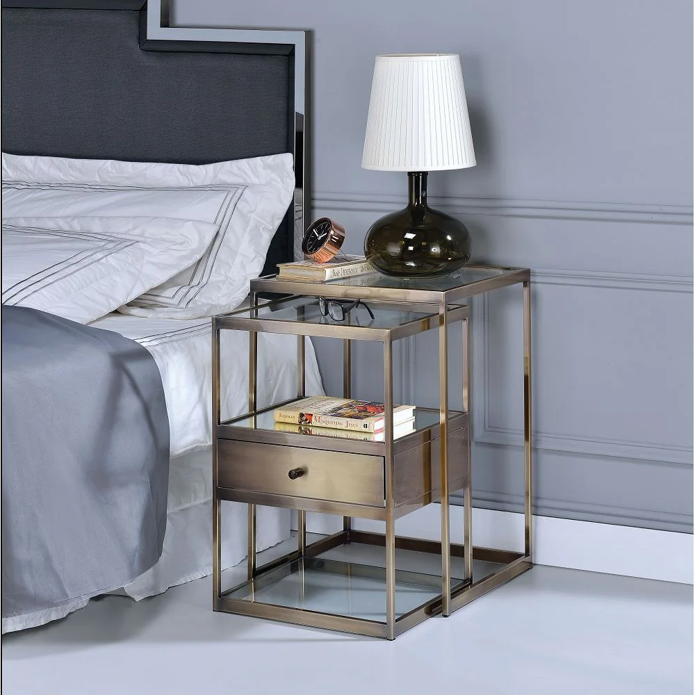 

Nesting Table Set (2Pc Pk) in Antique Brass & Clear Glass