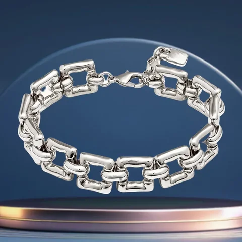 Серебряный квадратный браслет-цепочка