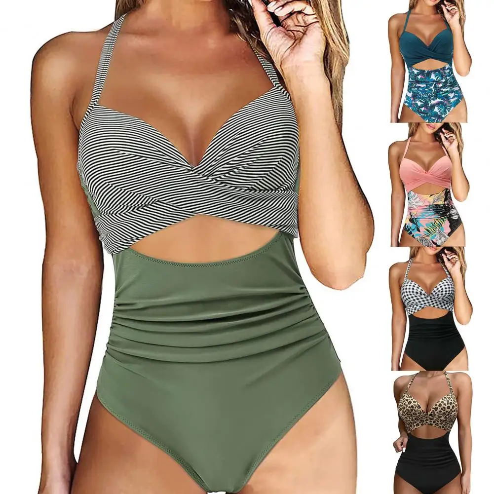 Женский купальник без косточек летний эластичный бандажный модный клетчатый топ