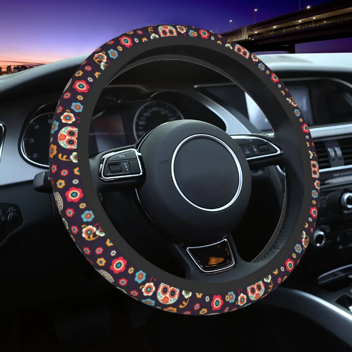 

38cm Car Steering Wheel Cover Sugar Skull Universal Colorful Mexican Braid On The Steering Wheel Cover Automobile Accessory