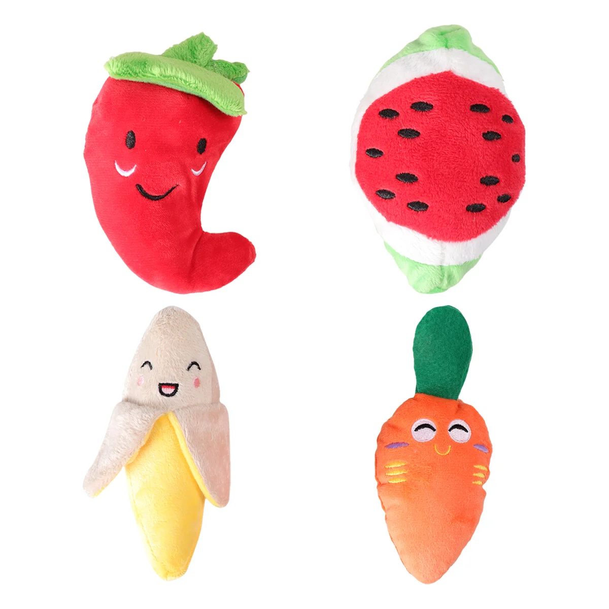 

4PCS Squeaky Adorable Fun Plush Carrot Banana Pepper Watermelon for Puppies Pet Dogs Cats