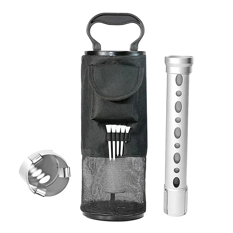 

Black Storage Bag For Golf Balls,Golf Ball Retriever With Detachable Aluminum Alloy Tube, Golf Shags Bags With Pocket&Tee Holder