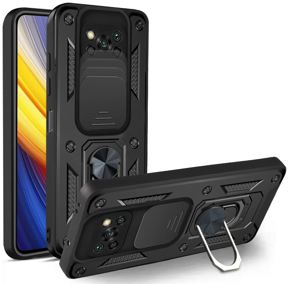 

for Xiaomi POCO X3 Pro Case Cover for POCO X3 NFC Camera Lens Protective Armor Shockproof Magnetic Holder Ring Case Capa
