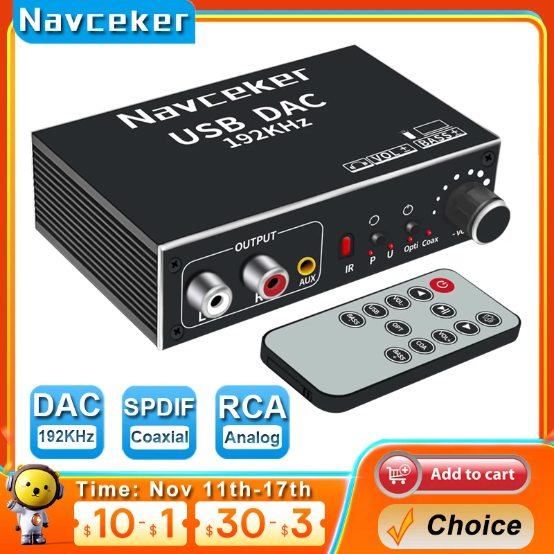 Цифровой аналоговый преобразователь Navceker DAC, оптический коаксиальный волоконно-оптический преобразователь SPDIF в RCA, аудиоадаптер с разъемом 3,5 мм для PS4, ТВ