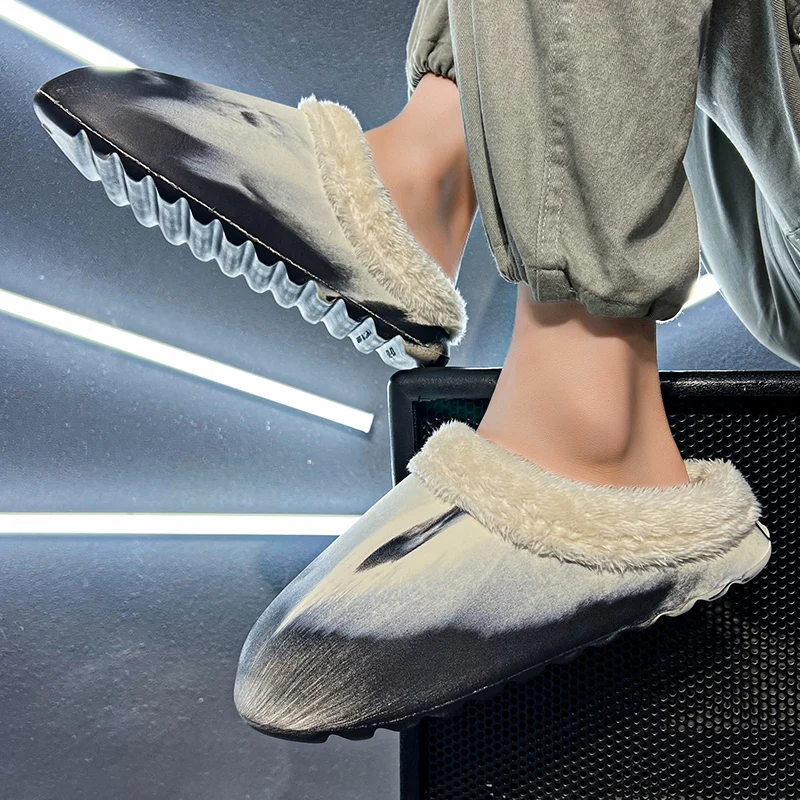 Winter Warm Plus Velvet Slippers Fashion Trend Indoor Home Slippers Non-slip Comfortable Wear-resistant Cotton Shoes Size 36-47