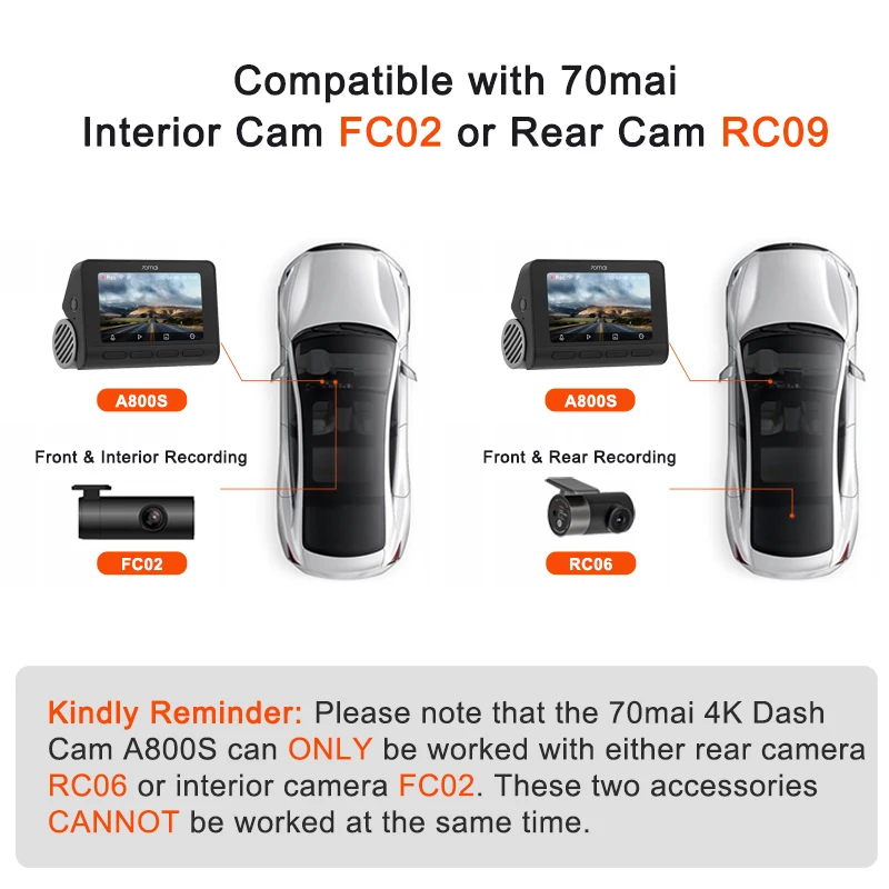 $109.99 70mai A800S Dash Cam 4K Built-in GPS ADAS Real 70mai 4K A800 Camera UHD Cinema-quality Image 24H Parking 140FOV Support Rear Cam