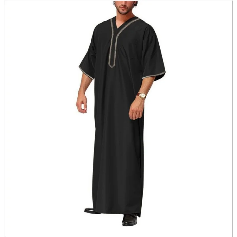 Shirt Men's New Muslim Middle East Arab Dubai Malaysia Men's Loose Fitting Robe Button