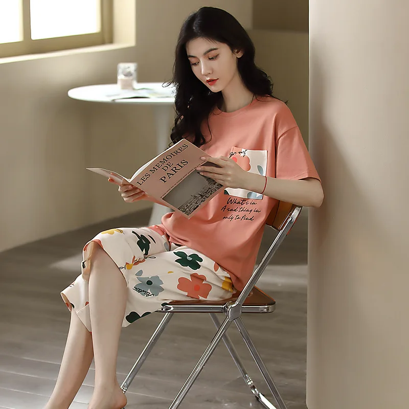 Hot Fashion Cotton Girl Pajamas Set Cute Cartoon Soft Casual Summer Women Homewear Stylish Print Sleepwear