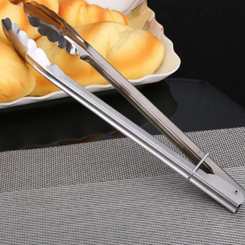 

Stainless Steel BBQ Tongs Meat Food Clip Reusable Barbecue Tools Grill Accessories Vegetable Cake Tongs Kitchen Gadgets 9 Inch