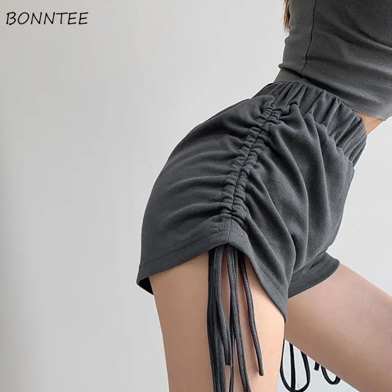 

Шорты спортивные женские летние с завышенной талией, милые повседневные шикарные уличные модные Универсальные тонкие джоггеры с завязками в стиле ретро