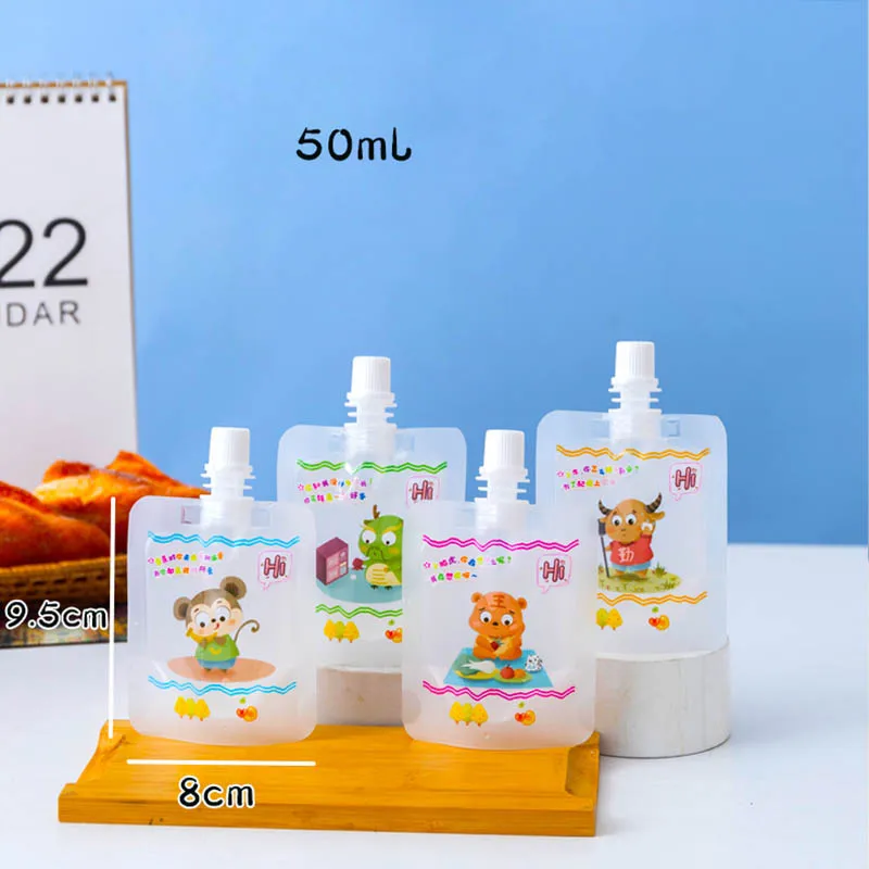 

Мультяшные одноразовые мешочки для напитков, пластиковый мешок с носиком для фруктового сока, для детей, 50 шт.