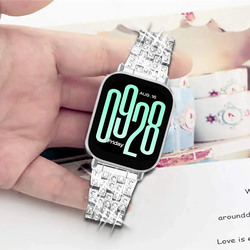 Фото Ремешок для часов из нержавеющей стали с бриллиантами для Redmi Watch 5 Lite, 22 мм, женский ремешок для Redmi Watch 5, активный браслет, металлический Correa №4