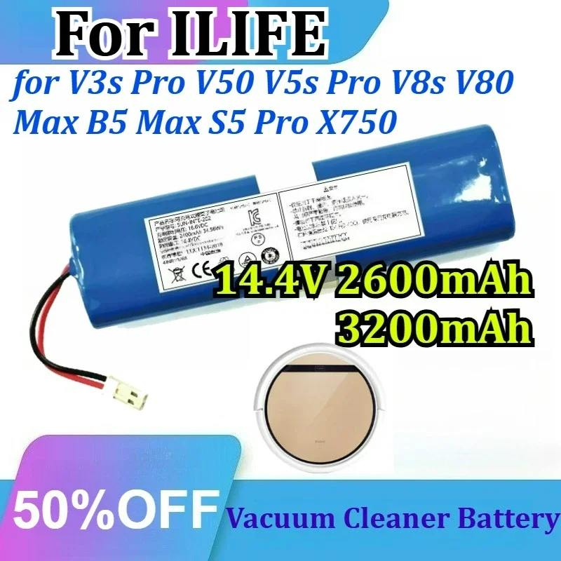 Фото для робота-пылесоса ILIFE V3s Pro V50 V5s Pro V8s V80 Max B5 Max S5 Pro X750 перезаряжаемая батарея 14.4В 2600мАч 3200мАч №1