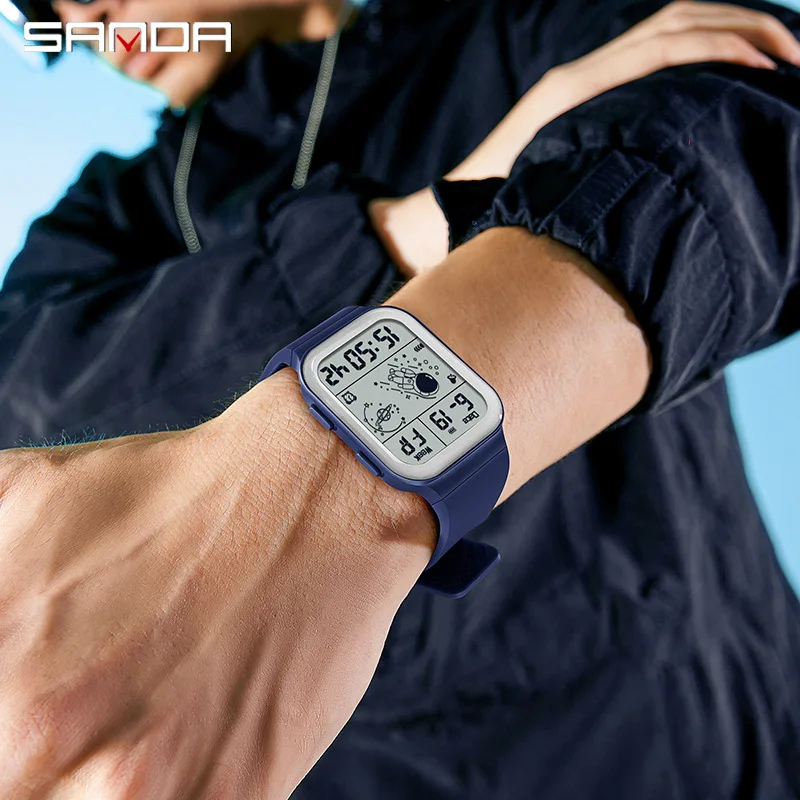 SANDA Мужские Спортивные Цифровые Кварцевые Наручные Часы С Шагомером Водостойкий