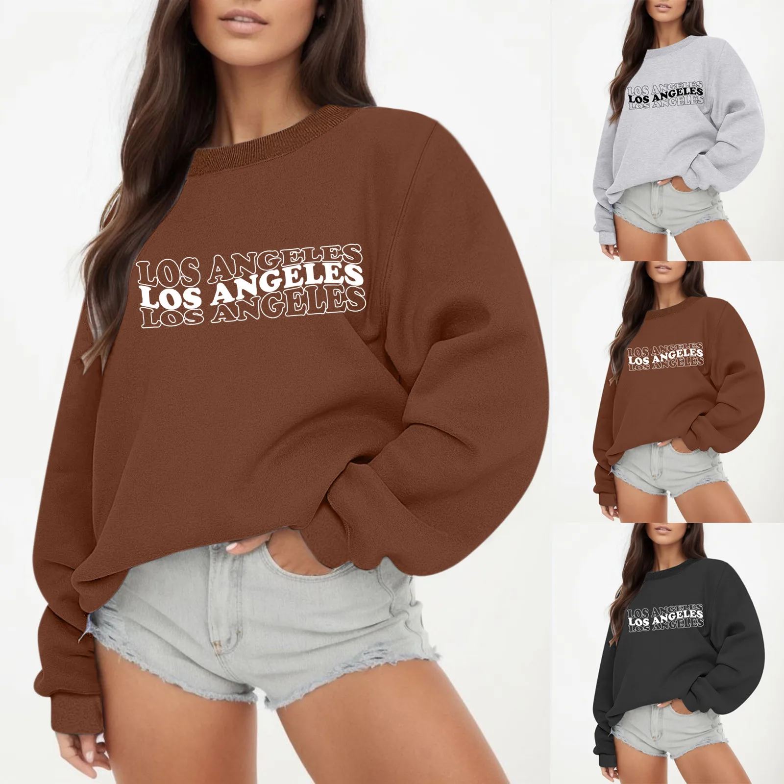 

Women Autumn And Winter Casual Fashion Solid Color Round Neck Sweatshirt Funny Printed Long Sleeved Hoodie Fashion Shirt