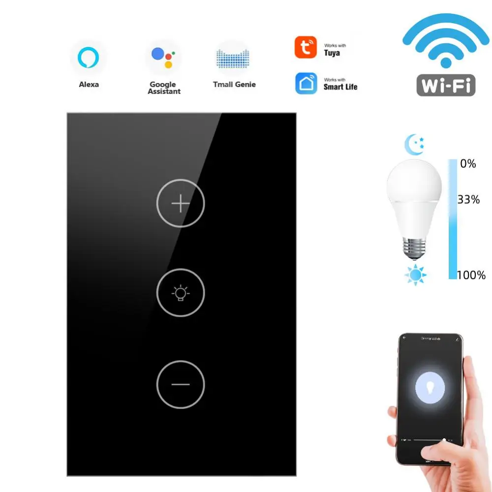 

Wireless Wifi Wall Touch Us Standard Timing Smart Home Work With Google Home Alexa Diy Infinite Dimming Switch Tuya Smart