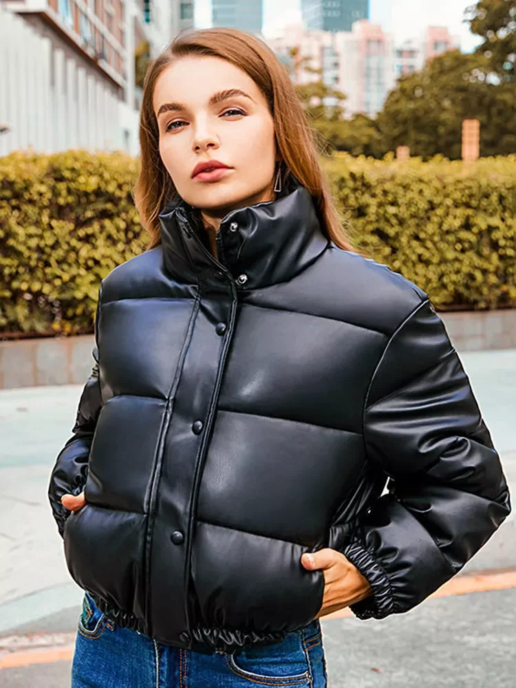 

Новинка 2022, элегантная Толстая зимняя куртка из искусственной кожи, Женская куртка, кожаная куртка для женщин