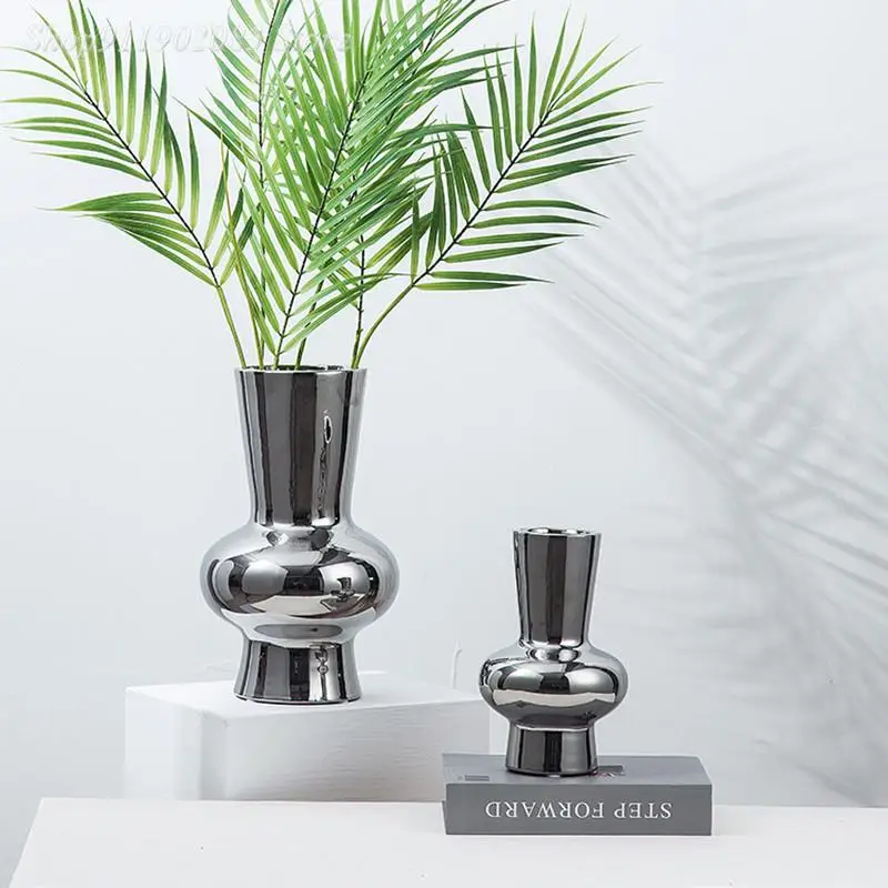

Silver Ceramic Vase Geometric Abstract Flower Arrangement Hydroponics Flower Vase Ceramic Handicraft Ornaments Home Decoration