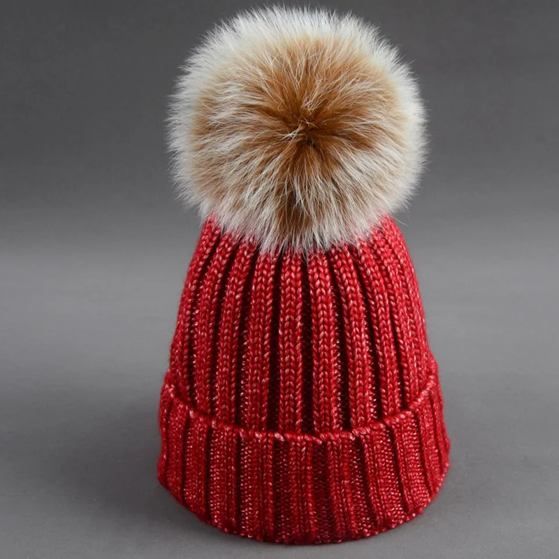 

Winter Brand Female Fur Pom Poms Hat Winter Hat for Women Girl's Hat Knitted Beanies Cap Hat Thick Skullies