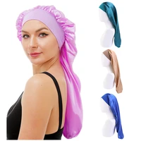 womens stretch wide brim satin long tube nightcap satin hair care cap long hair shower cap