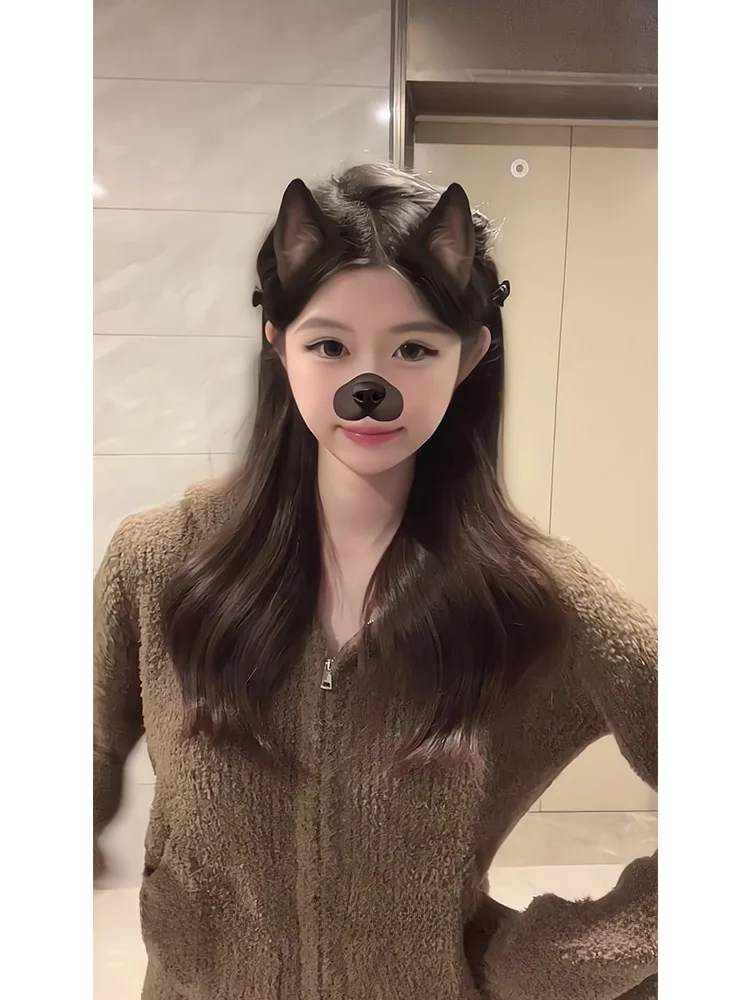 Кофейный цвет свитер на молнии с капюшоном кардиган женский осенне-зимний