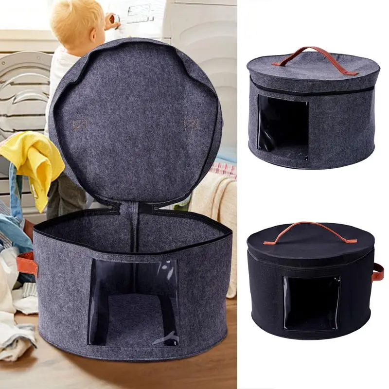 

Hat Box Organizer Adjustable Shoulder Strap Felt Round Pop Up Boxes Bags With Visible Window Sundries Storage Hats Bucket
