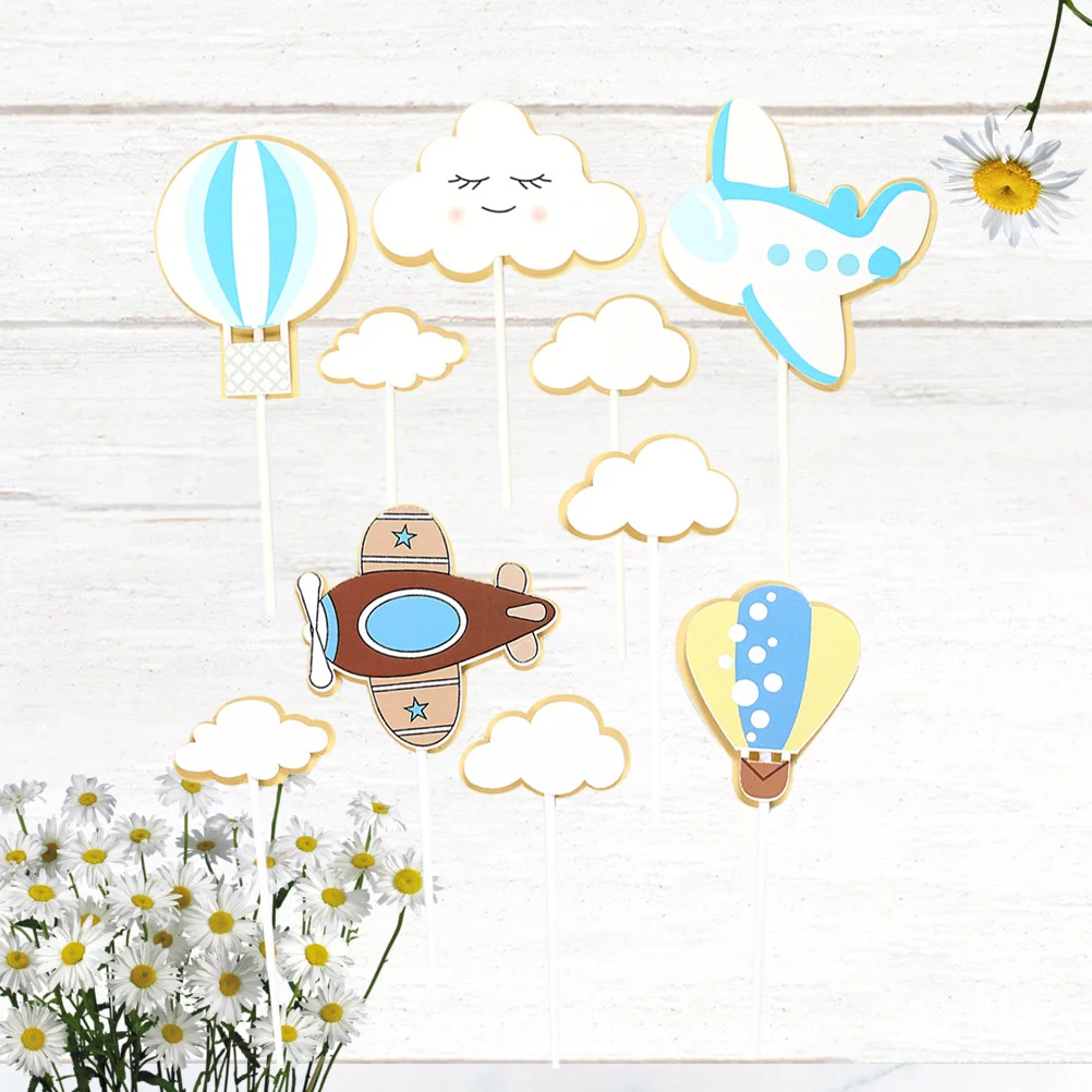 

20PCS Children Theme Cake Toppers Cartoon Cloud Hot Air Balloon Airplane Cake Picks Lovely Birthday Cake Decoration Paper Cake