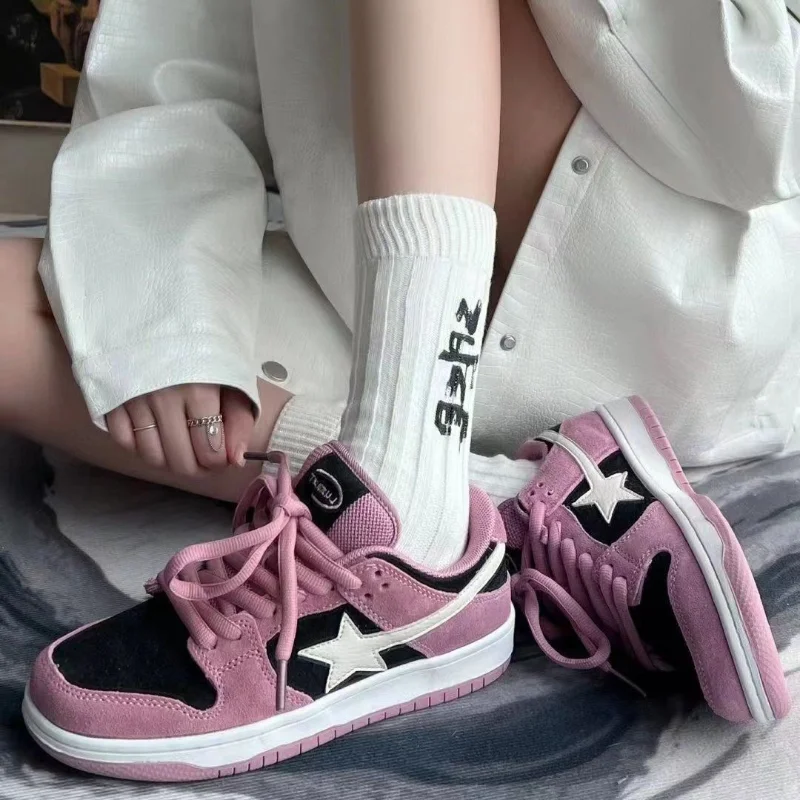 HOUZHOU Star Pink Shoes Y2k Harajuku Casual Platform Sneakers Women Korean Fashion Girls Designer Preppy Style Flats Female