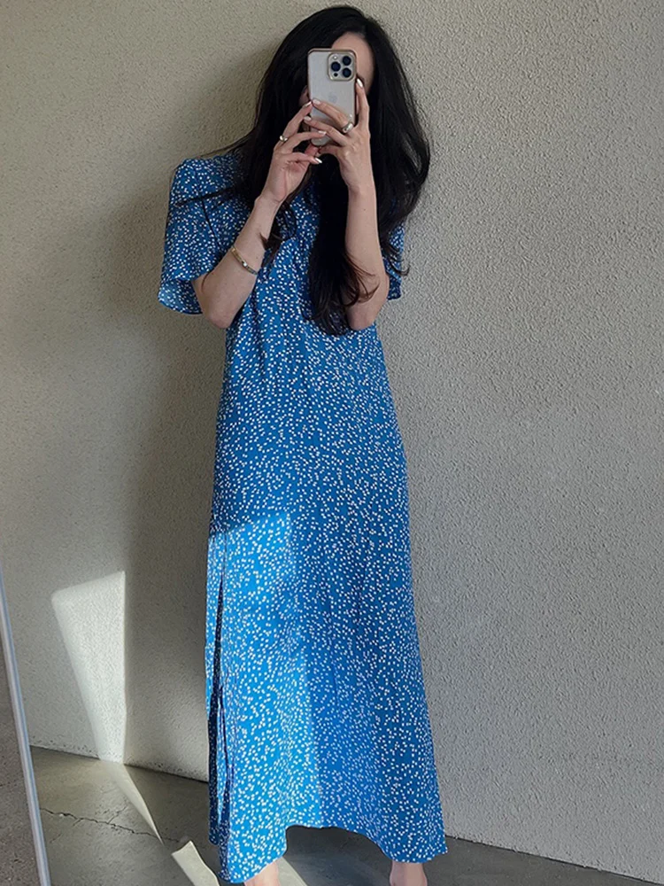 

Элегантное платье с V-образным вырезом, современные женские платья из полиэстера, свободное прямое повседневное женское платье с разбитыми ...