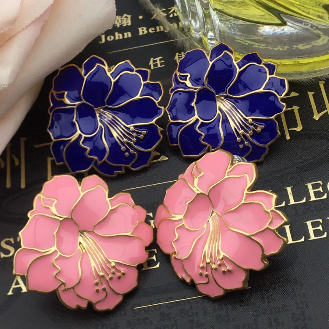 

Vintage Drop Glaze Craft Pure Handmade Enamel Lotus Earrings